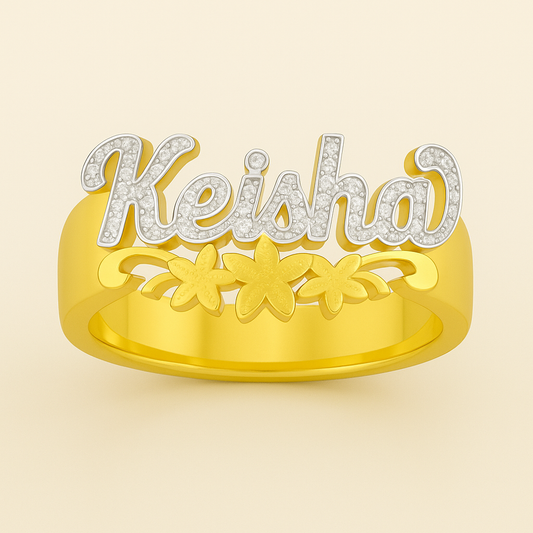 Flowers Overdue ᯽ Custom 3D Nameplate Ring